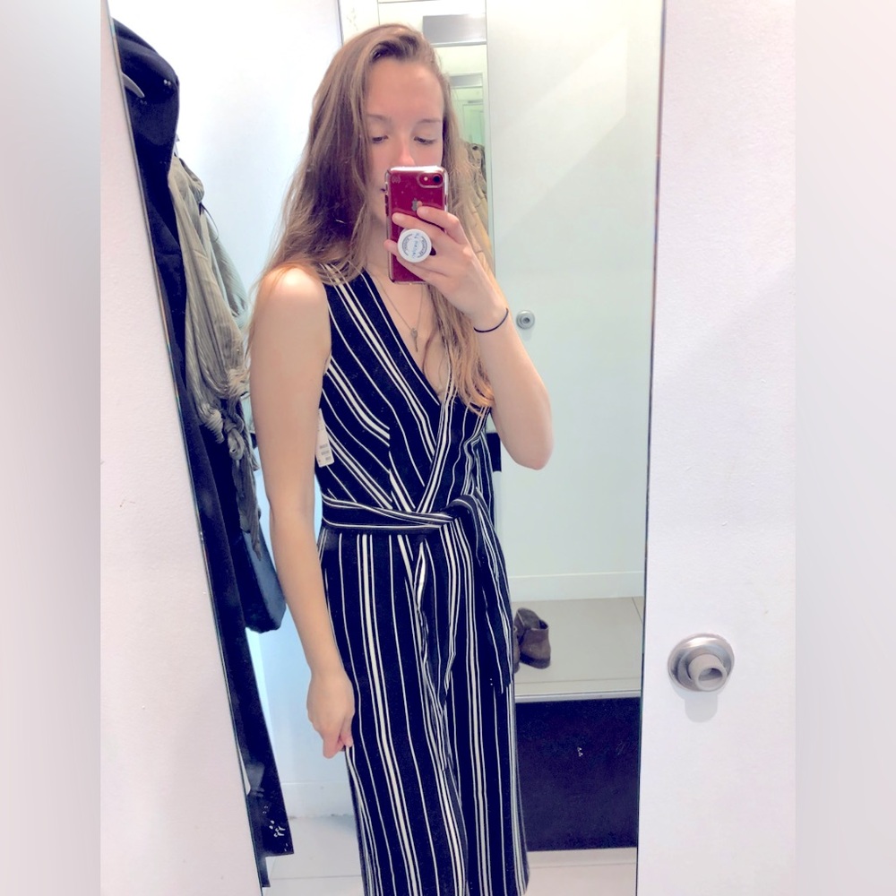 Black and White Striped Jumpsuit